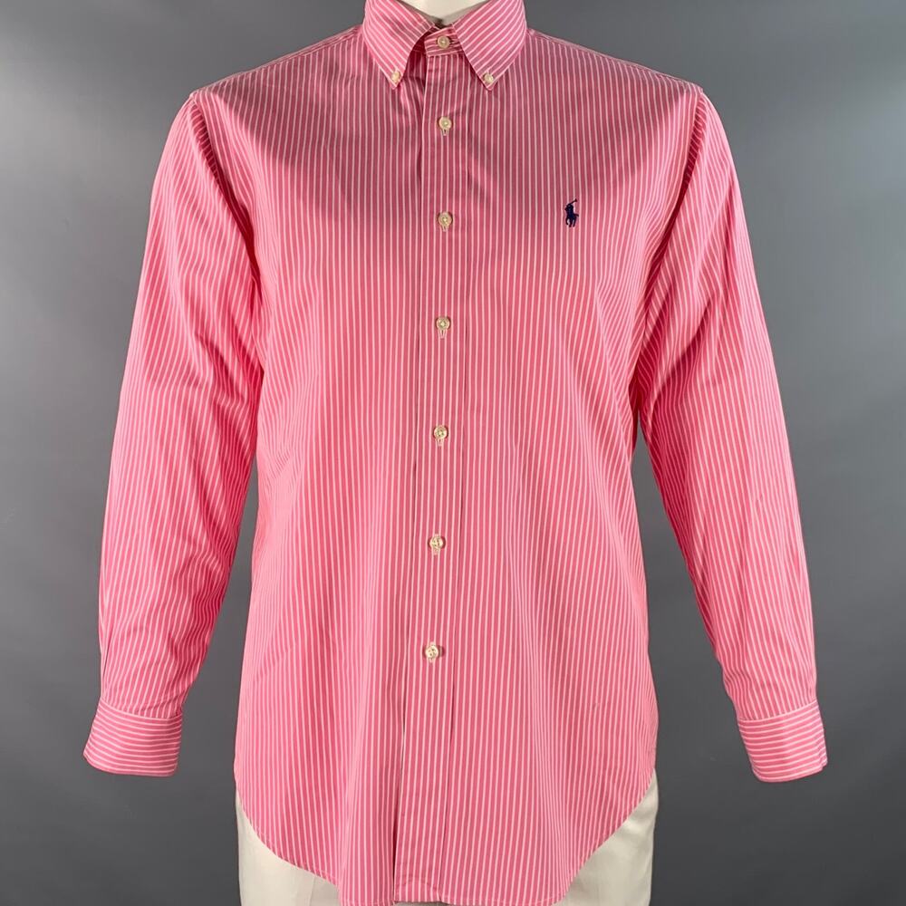 RALPH LAUREN Size XXL Pink White Stripe Cotton Long Sleeve Shirt